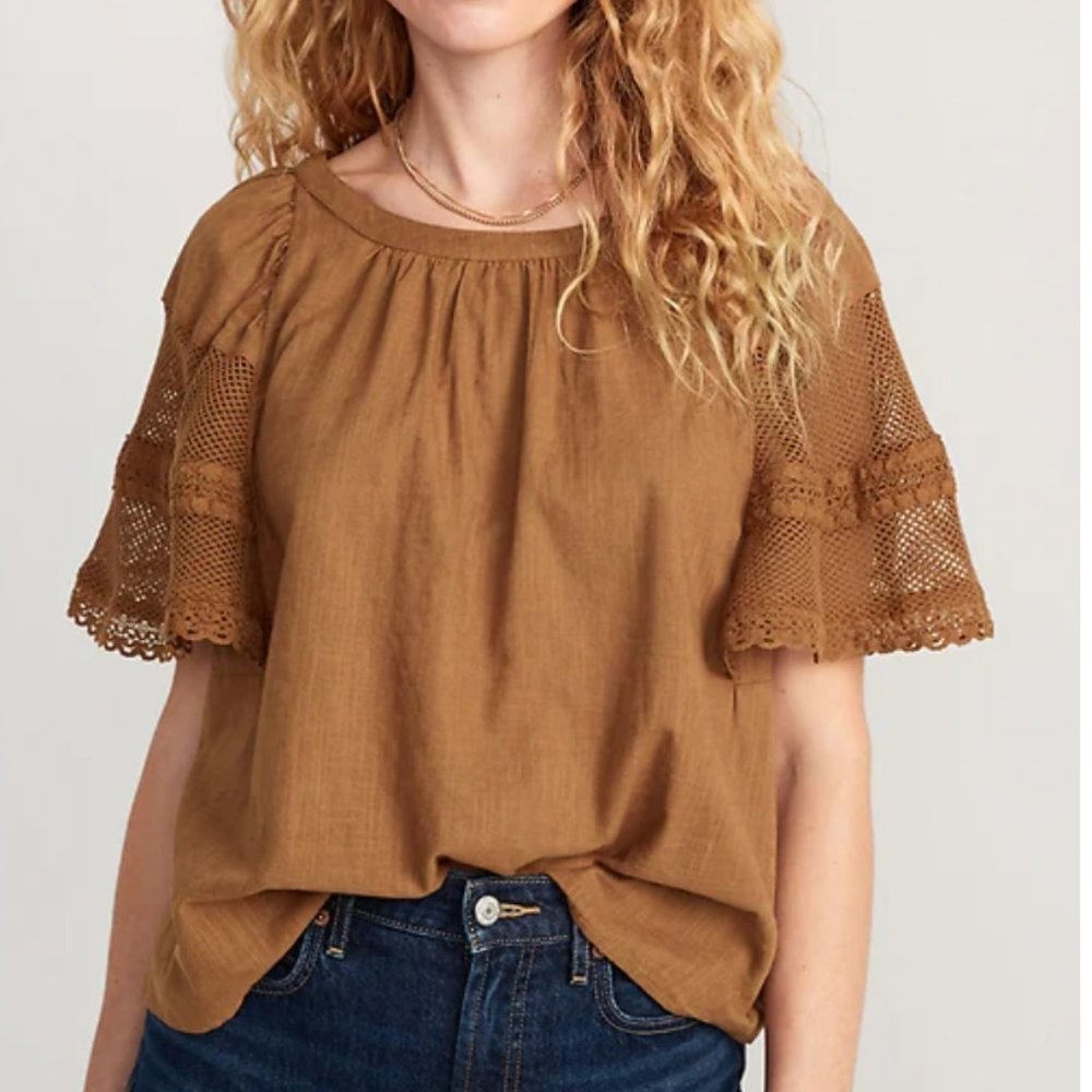 OLD NAVY Crochet Flutter-Sleeve Swing Top for Women SZ S NWT